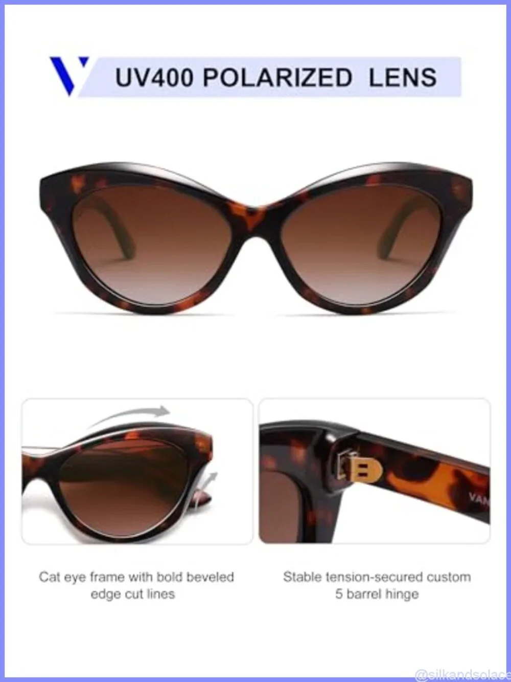 Retro Cat Eye Polarized Sunglasses Full Frame Plastic Lightweight